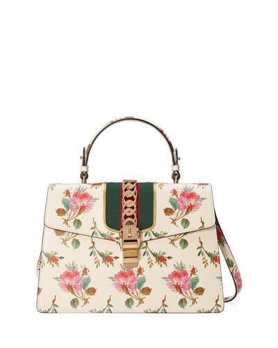 gucci sylvie medium|Gucci Sylvie Medium Floral Leather Top.